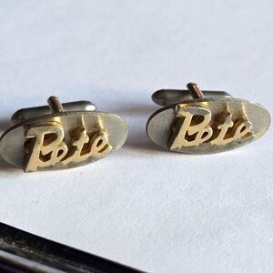 Vintage Pete cuff links name jewelry Peter gold silver tone cufflinks
